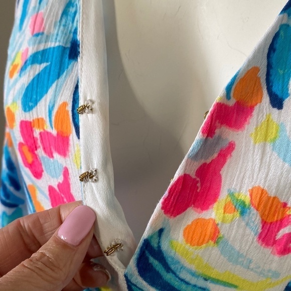 Lilly Pulitzer Bellamie Dress Serene Blue Tippy Top Sunny Shoulder Flowy Size XS - Picture 4 of 11